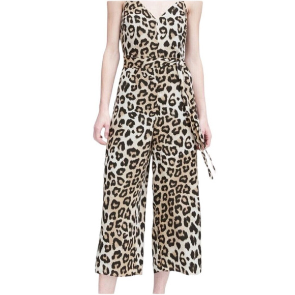 Banana Republic Pants - NWT Banana Republic Leopard Animal Print Wide Leg Cropped Jumpsuit Women Size 10